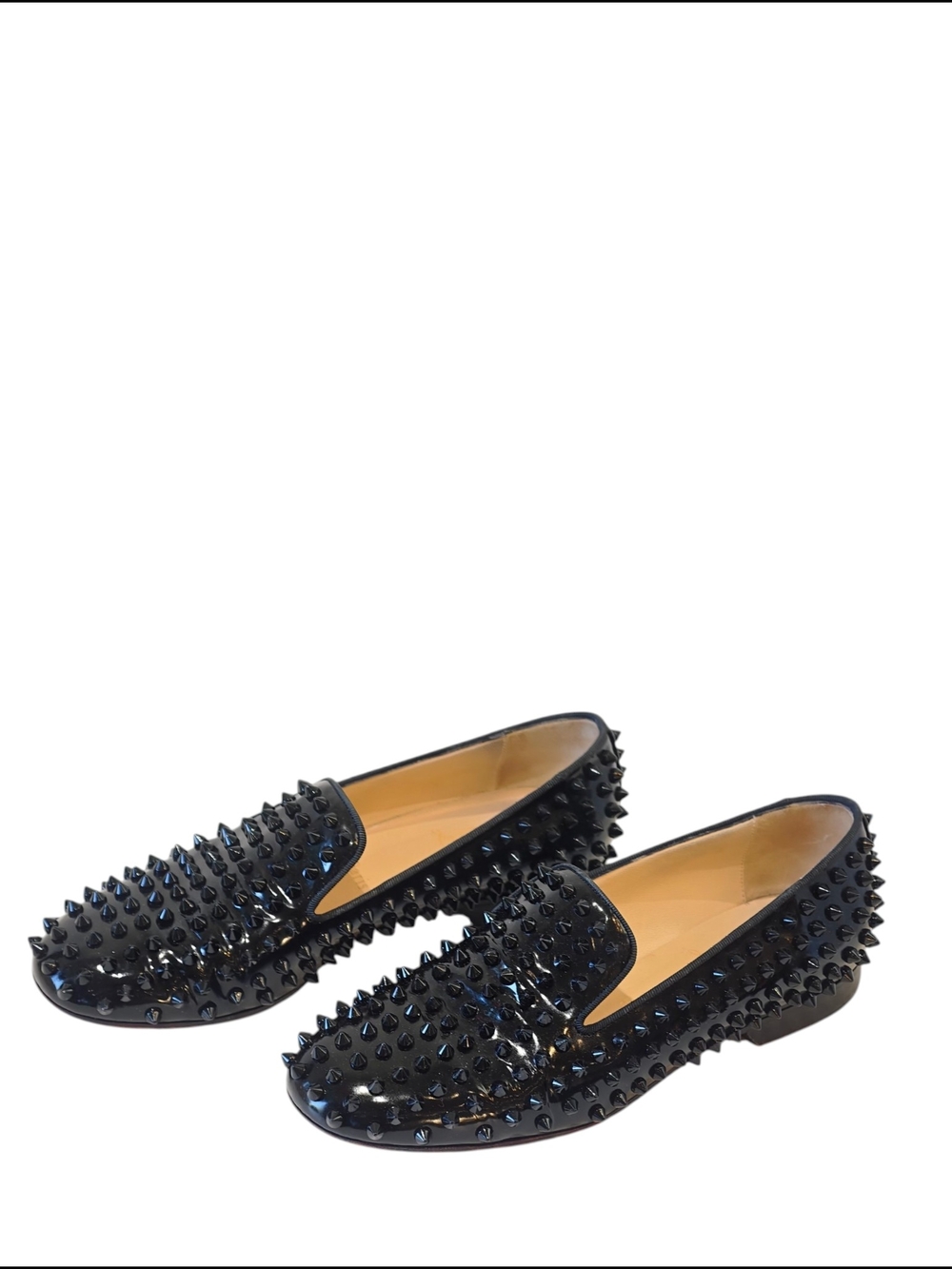 Christian Louboutin Black Patent Leather Dandelion Spikes Smoking Loafers